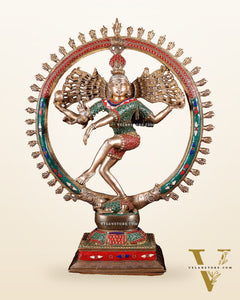 Exquisite Brass Nataraja Statue with Brass Ring - Handcrafted Masterpiece 21"