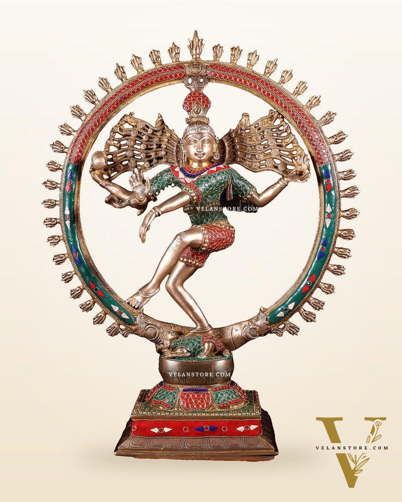 Exquisite Brass Nataraja Statue with Brass Ring - Handcrafted Masterpiece 21"