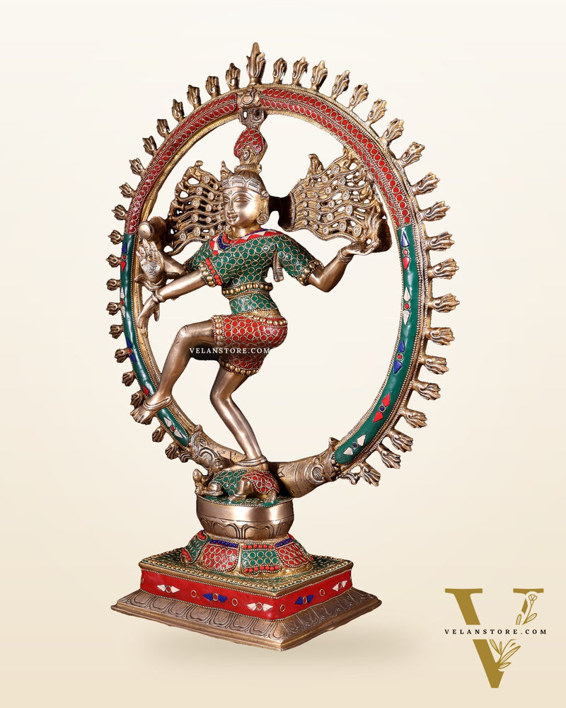 Exquisite Brass Nataraja Statue with Brass Ring - Handcrafted Masterpiece 21"