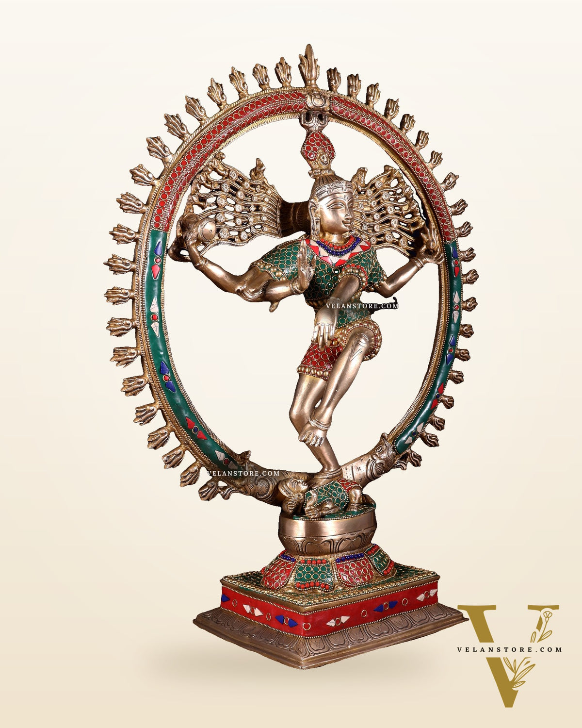 Exquisite Brass Nataraja Statue with Brass Ring - Handcrafted Masterpiece 21"