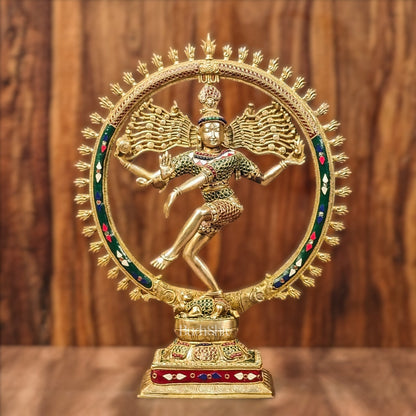 Exquisite Brass Nataraja Statue with Brass Ring - Handcrafted Masterpiece 21"