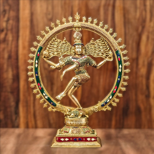 Exquisite Brass Nataraja Statue with Brass Ring - Handcrafted Masterpiece 21"