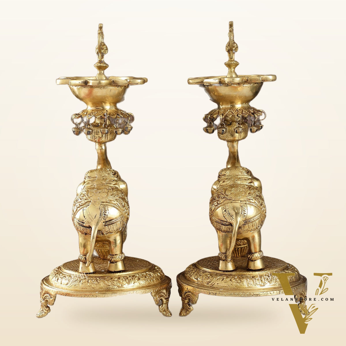 Exquisite Brass Peacock and Dancing Elephant Lamp Pair | 18" Height | Handcrafted Décor