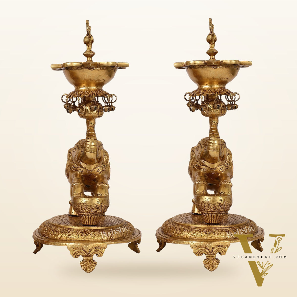 Exquisite Brass Peacock and Dancing Elephant Lamp Pair | 18" Height | Handcrafted Décor