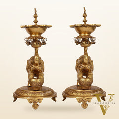 Exquisite Brass Peacock and Dancing Elephant Lamp Pair | 18" Height | Handcrafted Décor