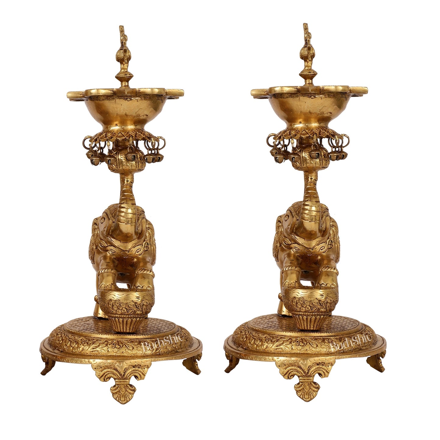 Exquisite Brass Peacock and Dancing Elephant Lamp Pair | 18" Height | Handcrafted Décor