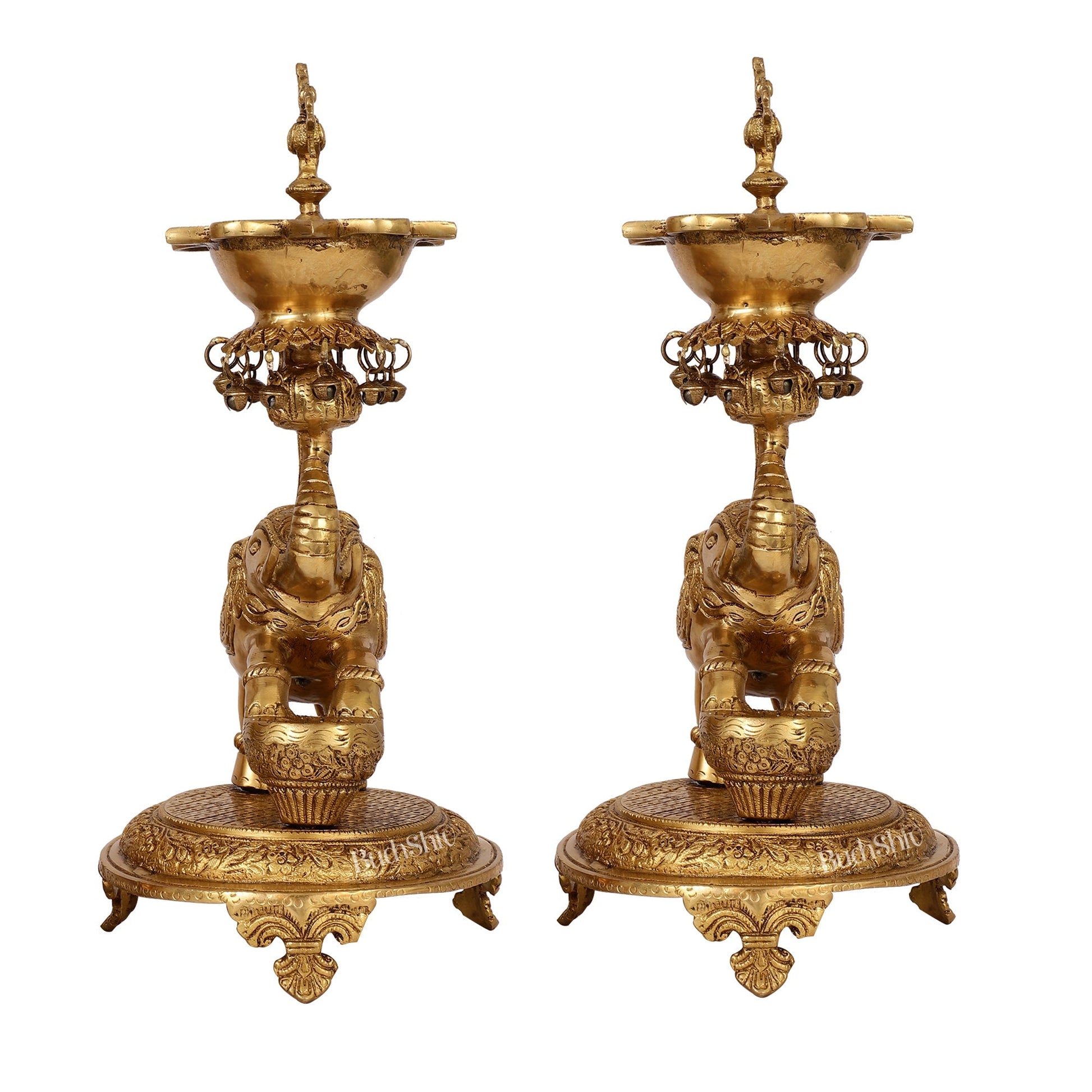 Exquisite Brass Peacock and Dancing Elephant Lamp Pair | 18" Height | Handcrafted Décor
