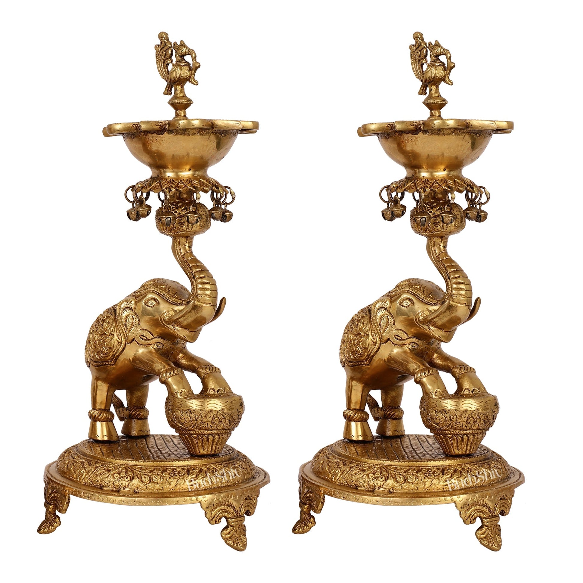 Exquisite Brass Peacock and Dancing Elephant Lamp Pair | 18" Height | Handcrafted Décor