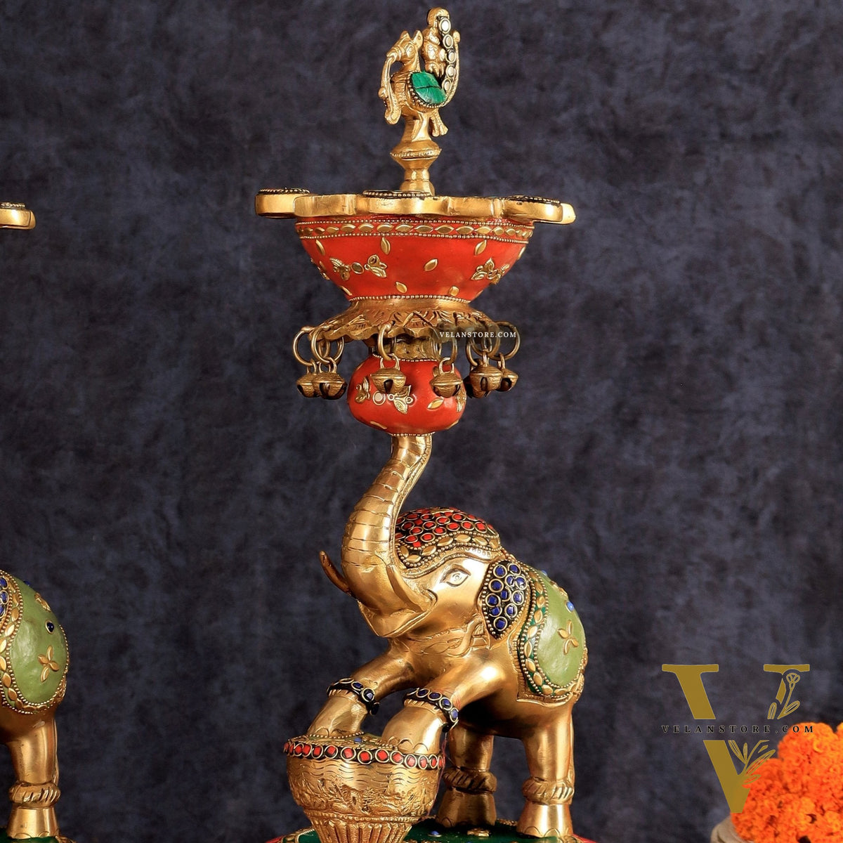Exquisite Brass Peacock and Dancing Elephant Lamp Pair | 18"