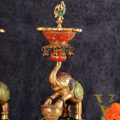 Exquisite Brass Peacock and Dancing Elephant Lamp Pair | 18"