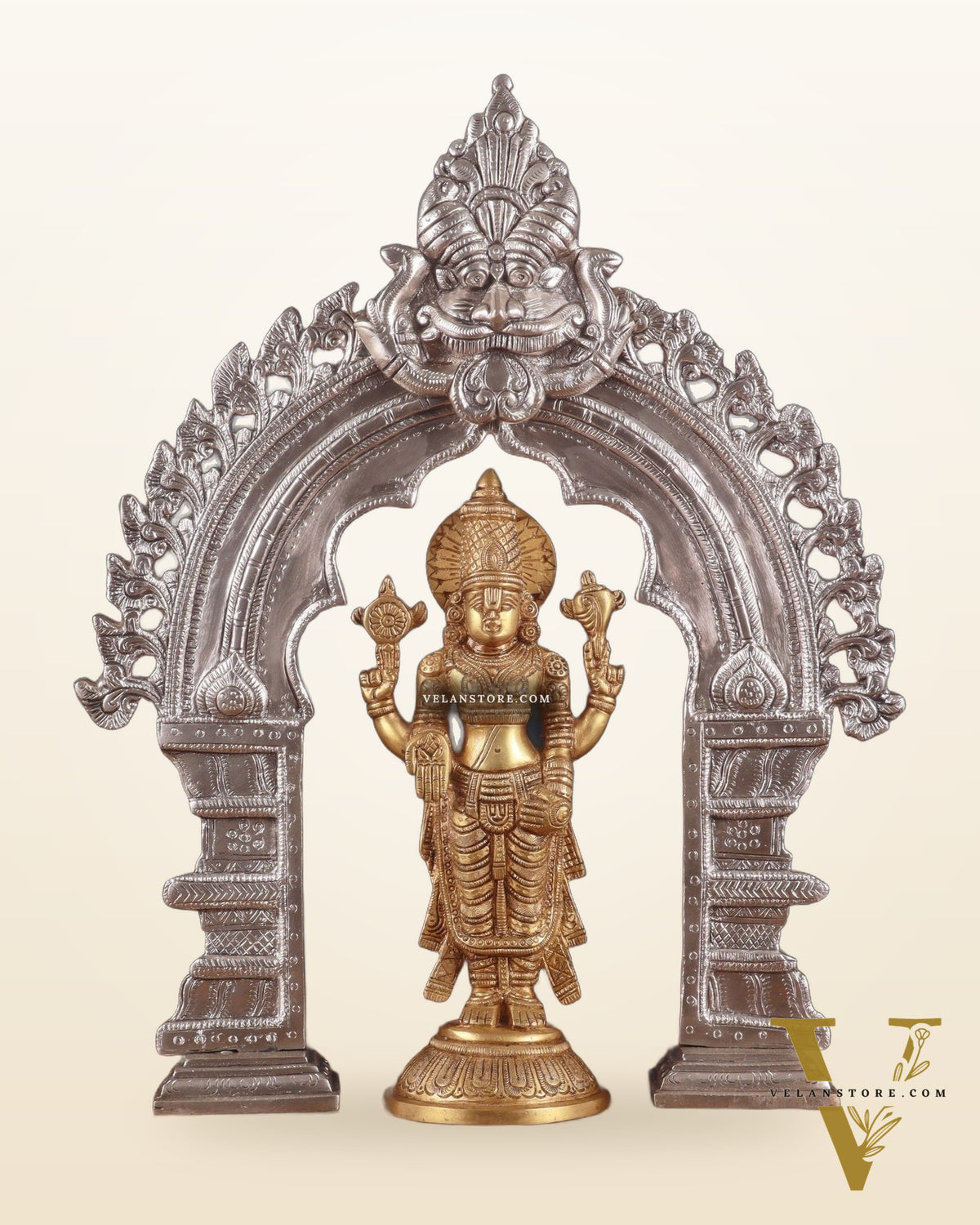 Exquisite Brass Prabhavali Arch Frame & Tirupati Balaji Idol Set 17"