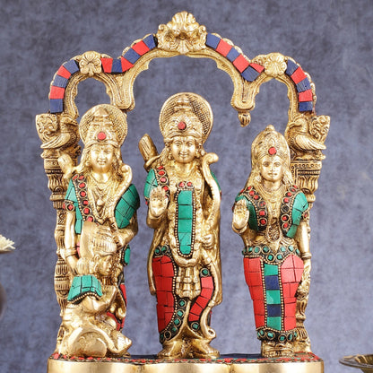 Exquisite Brass Ram Darbar with Inlay Stonework - 11 Inch