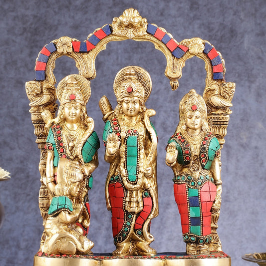 Exquisite Brass Ram Darbar with Inlay Stonework - 11 Inch