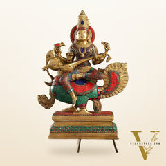 Exquisite Brass Saraswati Statue | 19.5" Height