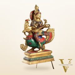 Exquisite Brass Saraswati Statue | 19.5" Height