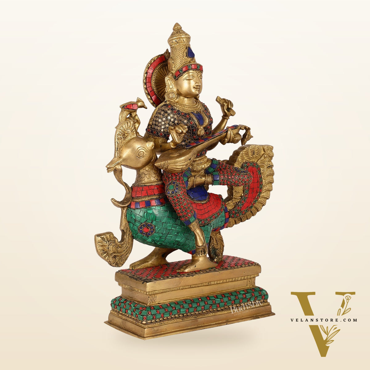Exquisite Brass Saraswati Statue | 19.5" Height