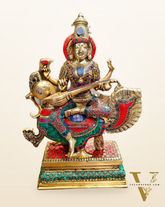 Exquisite Brass Saraswati Statue | 19.5" Height