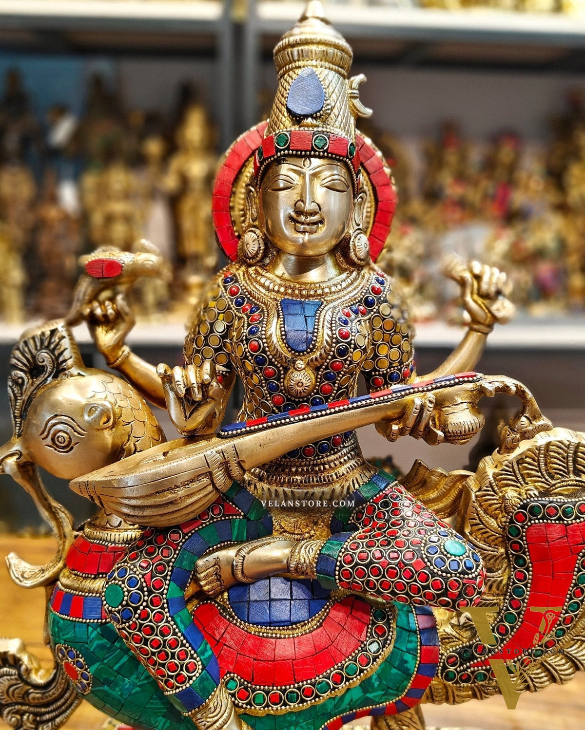 Exquisite Brass Saraswati Statue | 19.5" Height