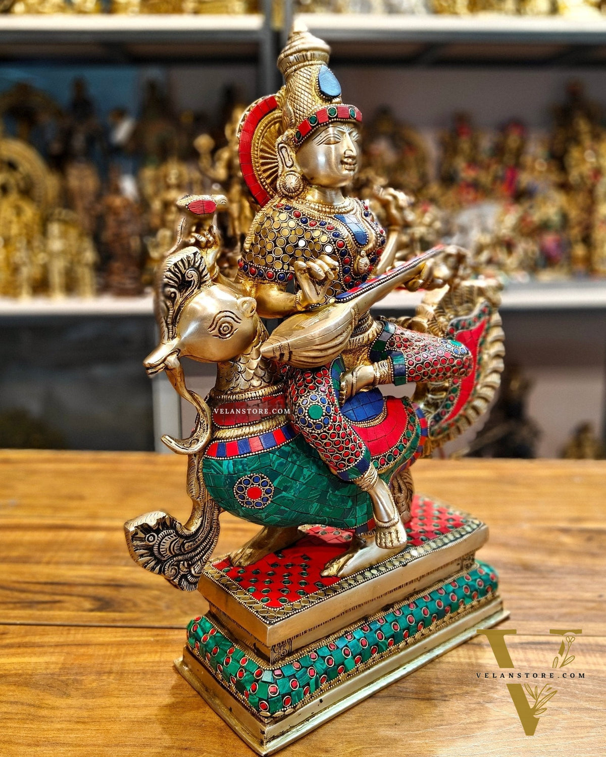 Exquisite Brass Saraswati Statue | 19.5" Height