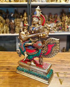 Exquisite Brass Saraswati Statue | 19.5" Height