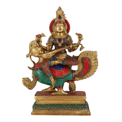 Exquisite Brass Saraswati Statue | 19.5" Height