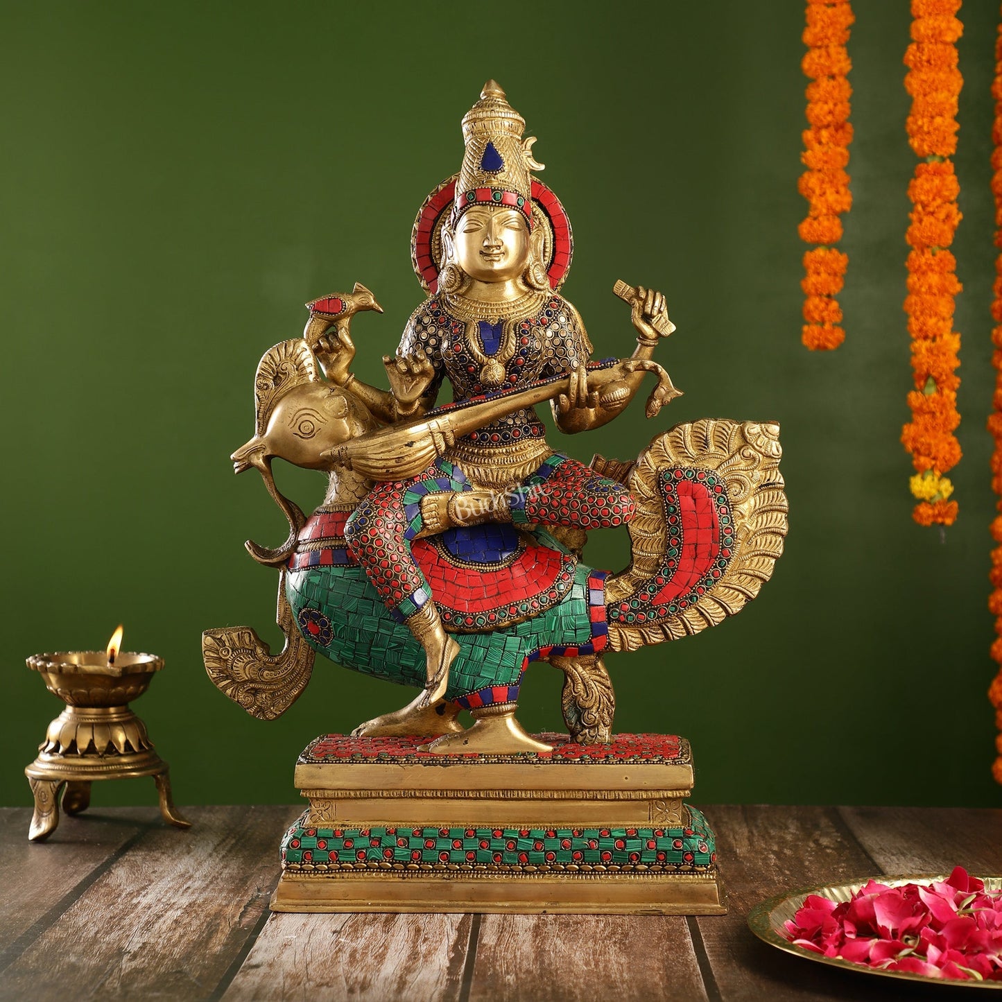 Exquisite Brass Saraswati Statue | 19.5" Height