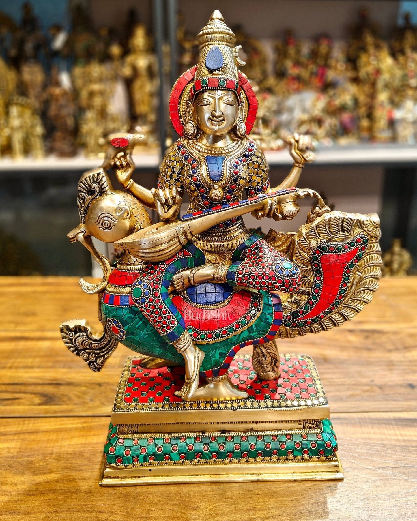 Exquisite Brass Saraswati Statue | 19.5" Height
