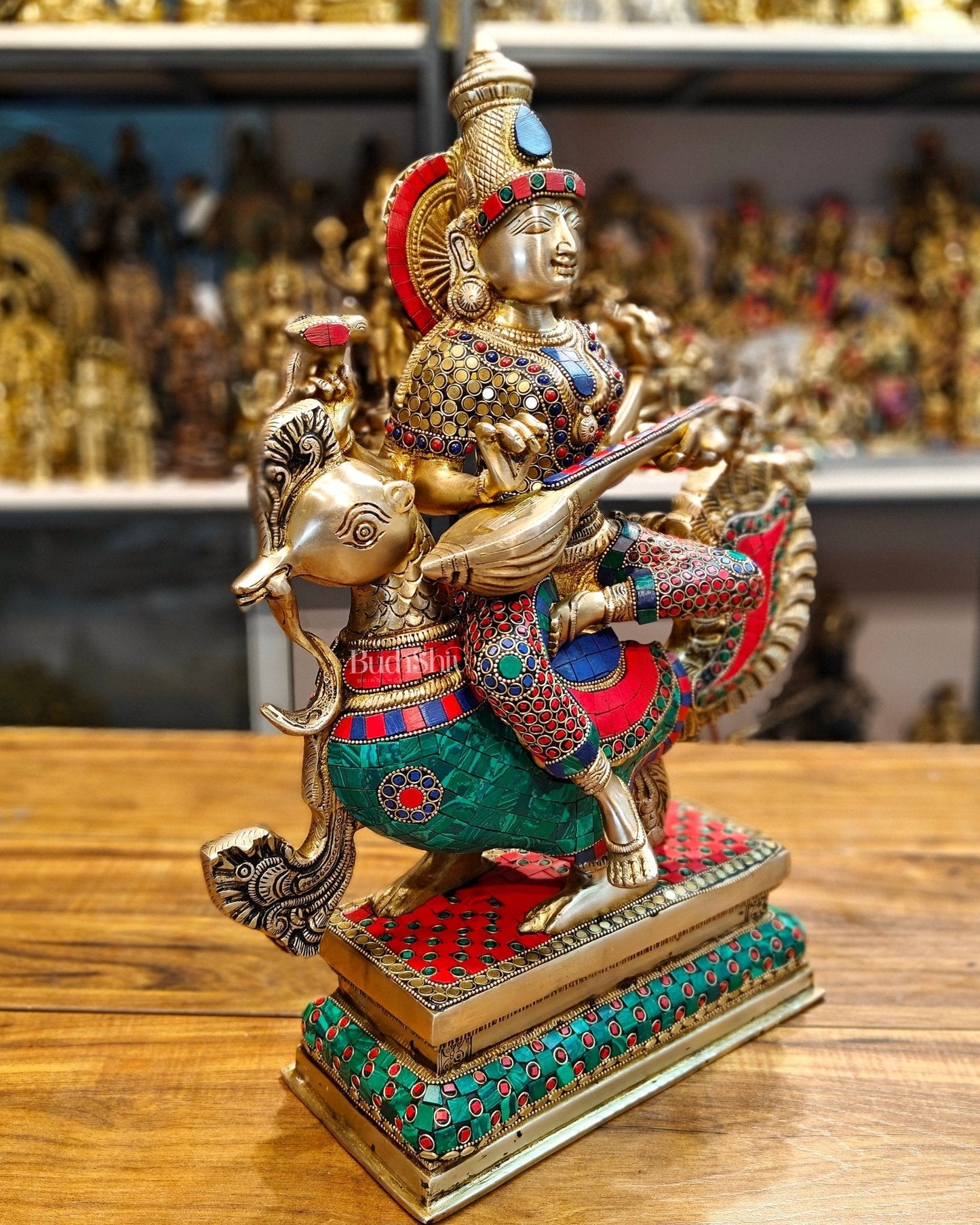Exquisite Brass Saraswati Statue | 19.5" Height