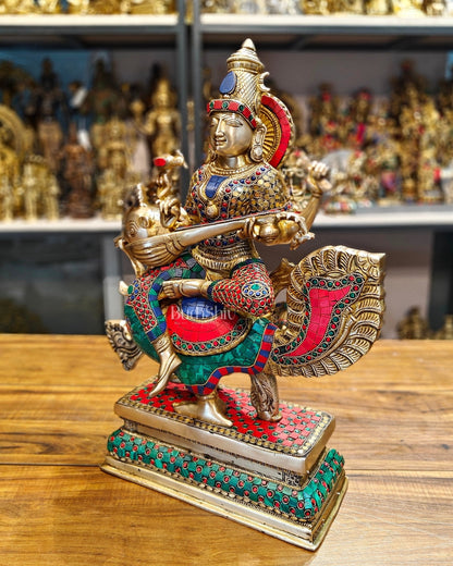 Exquisite Brass Saraswati Statue | 19.5" Height