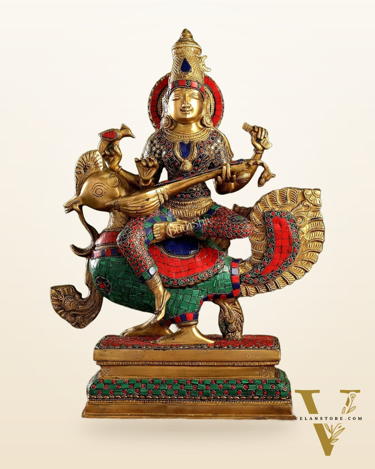 Exquisite Brass Saraswati Statue | 20" Height