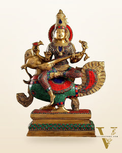 Exquisite Brass Saraswati Statue | 20" Height
