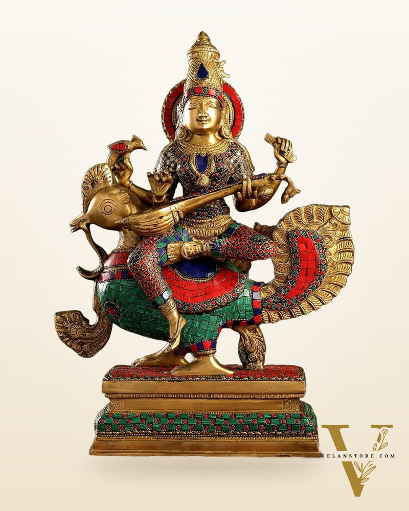 Exquisite Brass Saraswati Statue | 20" Height