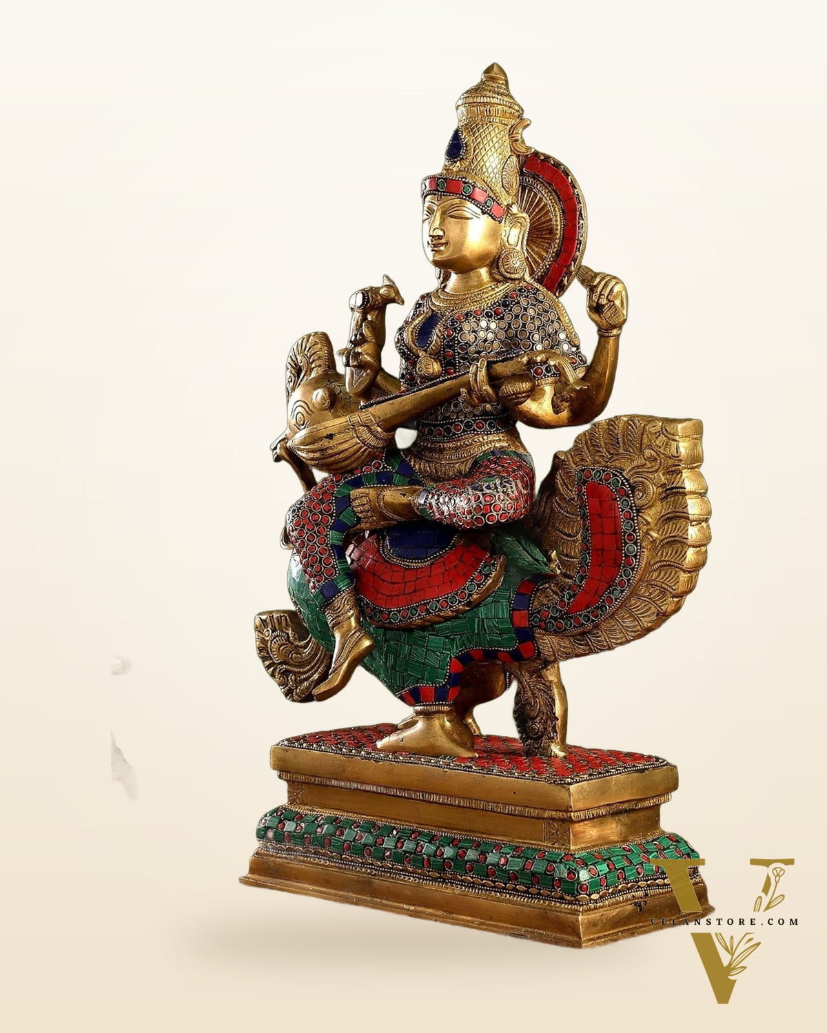 Exquisite Brass Saraswati Statue | 20" Height