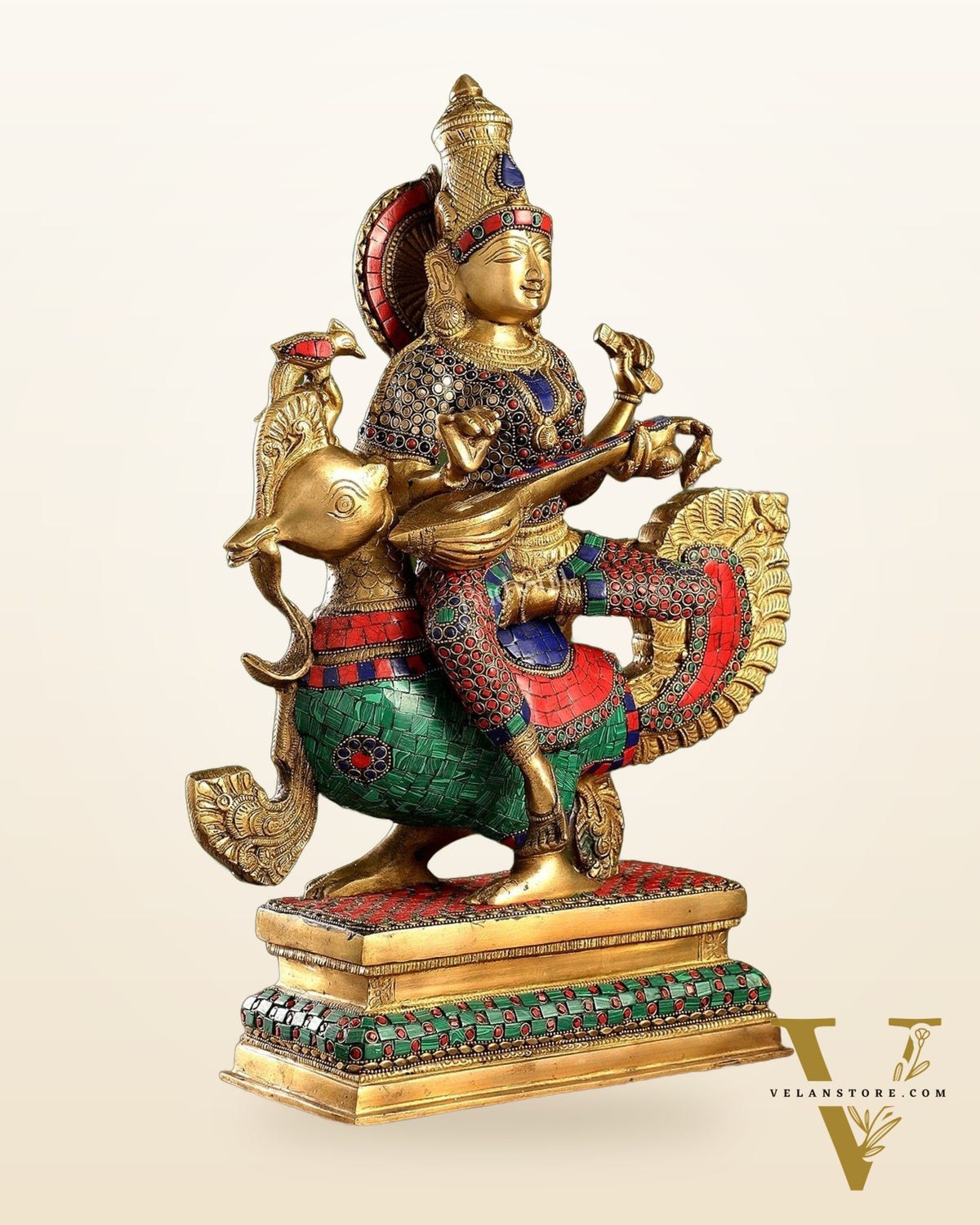 Exquisite Brass Saraswati Statue | 20" Height