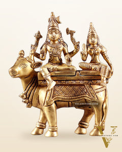 Exquisite Brass Shiva Parvati Seated on Nandi Statue - 6" Pradosh Idol