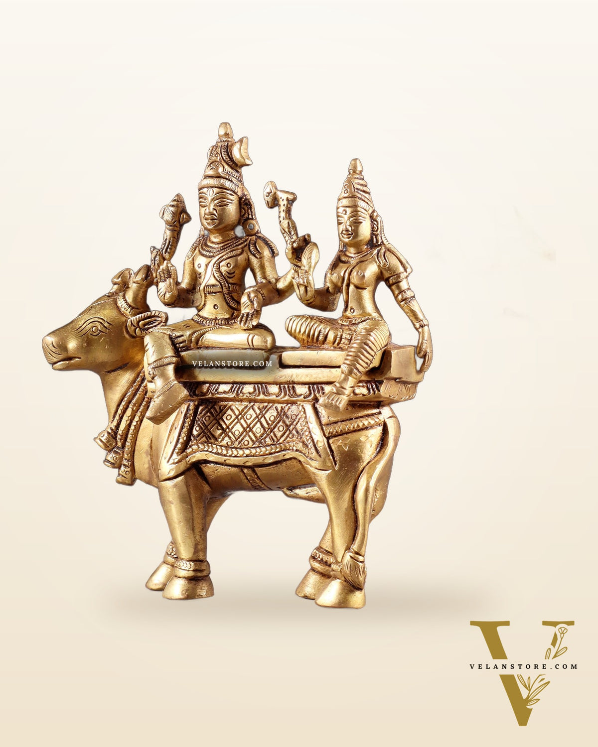Exquisite Brass Shiva Parvati Seated on Nandi Statue - 6" Pradosh Idol
