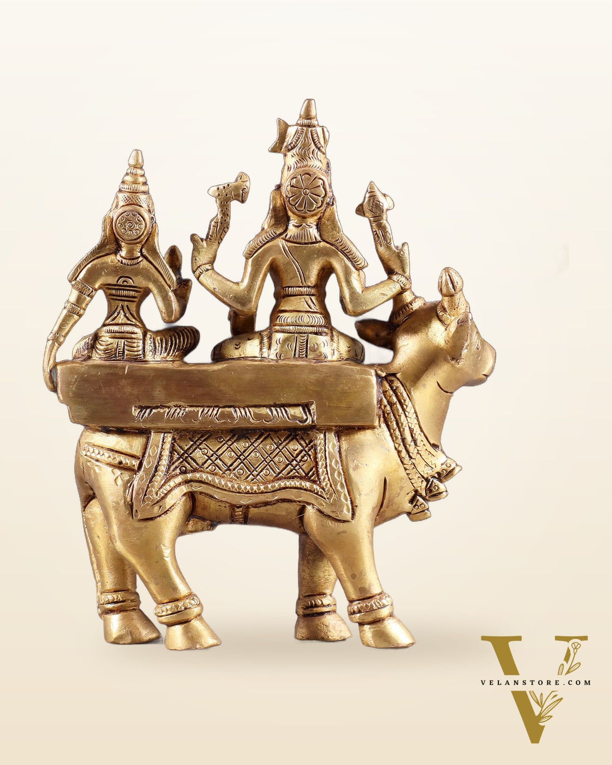 Exquisite Brass Shiva Parvati Seated on Nandi Statue - 6" Pradosh Idol