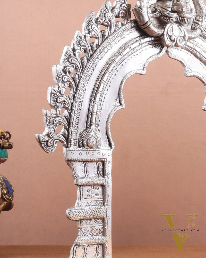 Exquisite Brass Standing Prabhavali Arch Frame 17 inch silver plated