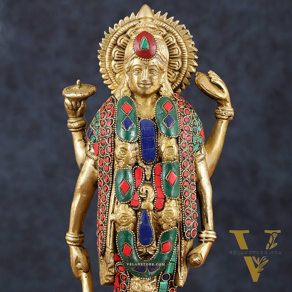 Exquisite Brass Standing satyanarayan Vishnu Statue on Lotus Base - 12.5 Inches