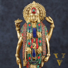 Exquisite Brass Standing satyanarayan Vishnu Statue on Lotus Base - 12.5 Inches