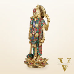 Exquisite Brass Standing satyanarayan Vishnu Statue on Lotus Base - 12.5 Inches