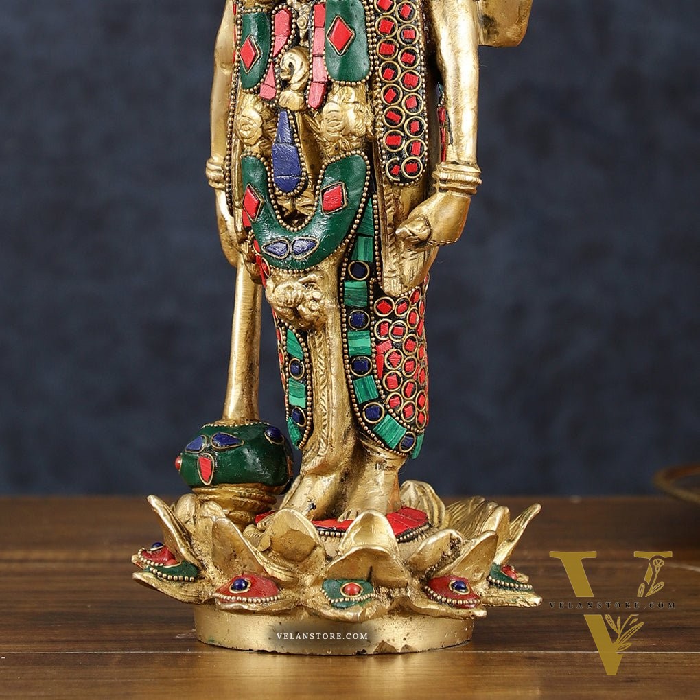Exquisite Brass Standing satyanarayan Vishnu Statue on Lotus Base - 12.5 Inches