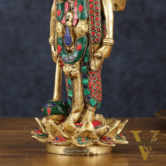 Exquisite Brass Standing satyanarayan Vishnu Statue on Lotus Base - 12.5 Inches