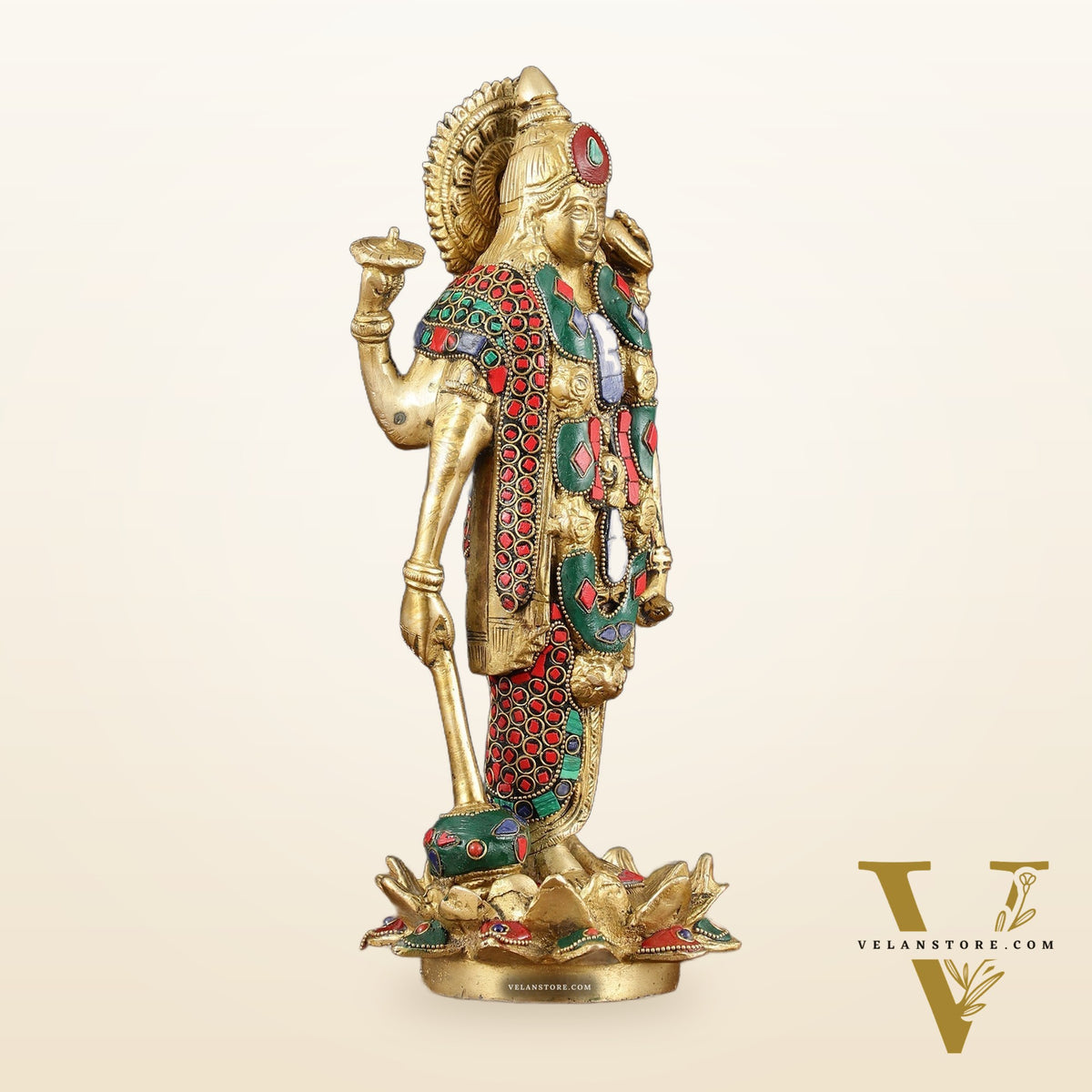 Exquisite Brass Standing satyanarayan Vishnu Statue on Lotus Base - 12.5 Inches