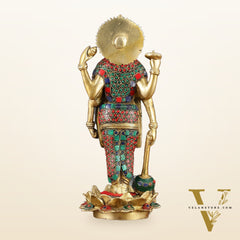 Exquisite Brass Standing satyanarayan Vishnu Statue on Lotus Base - 12.5 Inches