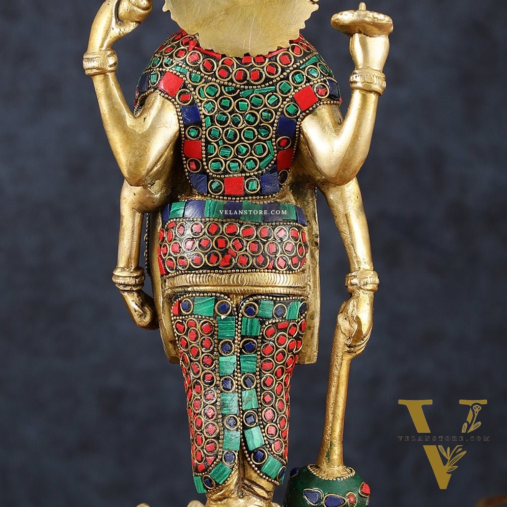 Exquisite Brass Standing satyanarayan Vishnu Statue on Lotus Base - 12.5 Inches