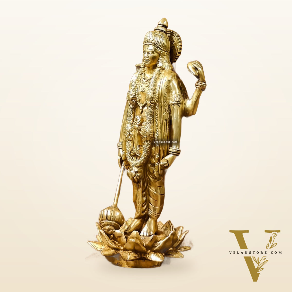 Exquisite Brass Standing Vishnu Statue on Lotus Base - 12.5 Inches