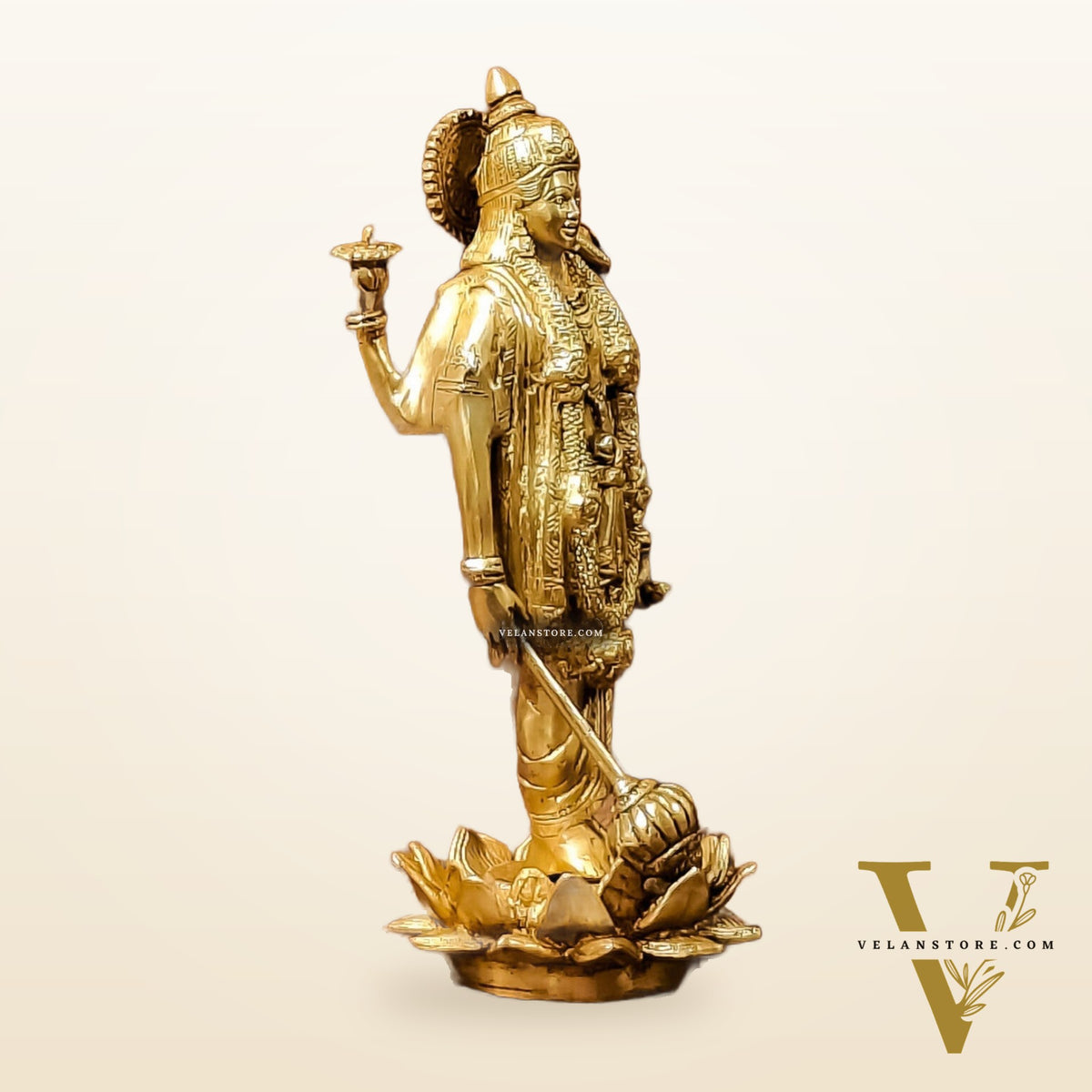 Exquisite Brass Standing Vishnu Statue on Lotus Base - 12.5 Inches