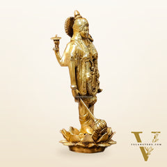 Exquisite Brass Standing Vishnu Statue on Lotus Base - 12.5 Inches