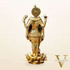 Exquisite Brass Standing Vishnu Statue on Lotus Base - 12.5 Inches